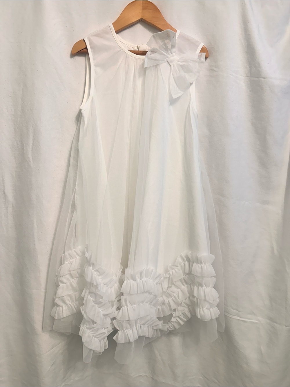 /7-8Y/ White Sleeveless Ruffle Hem Tulle Dress for Girls
